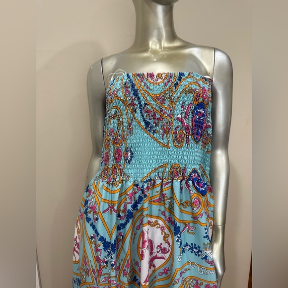 Bright multi colors Tube Strapless maxi Dress size L - Picture 5 of 10